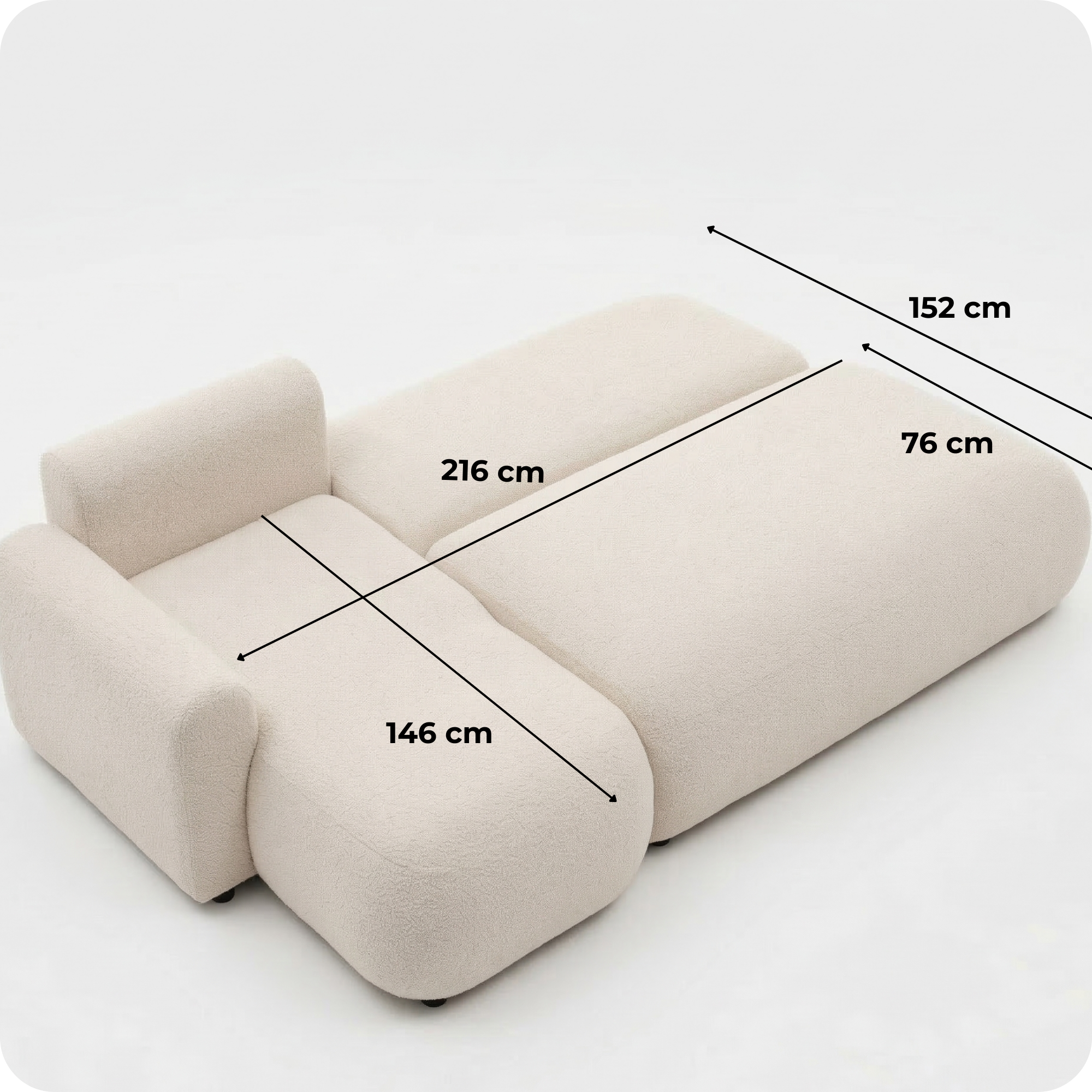 TORINO corner sofa 3-seat — dimensions diagram 152cm depth