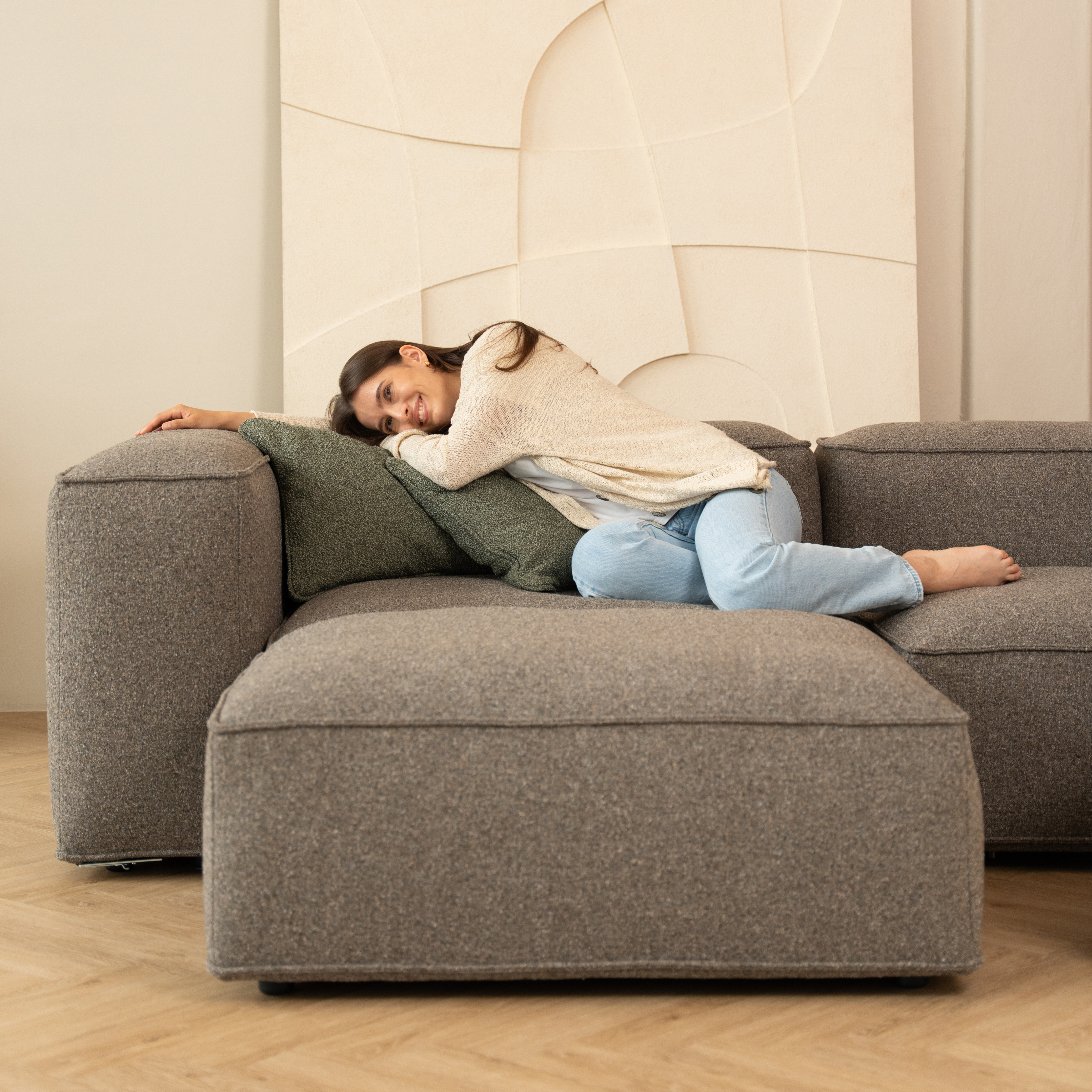 Canapé d'angle modulaire Merlot 3 places avec accoudoirs bas