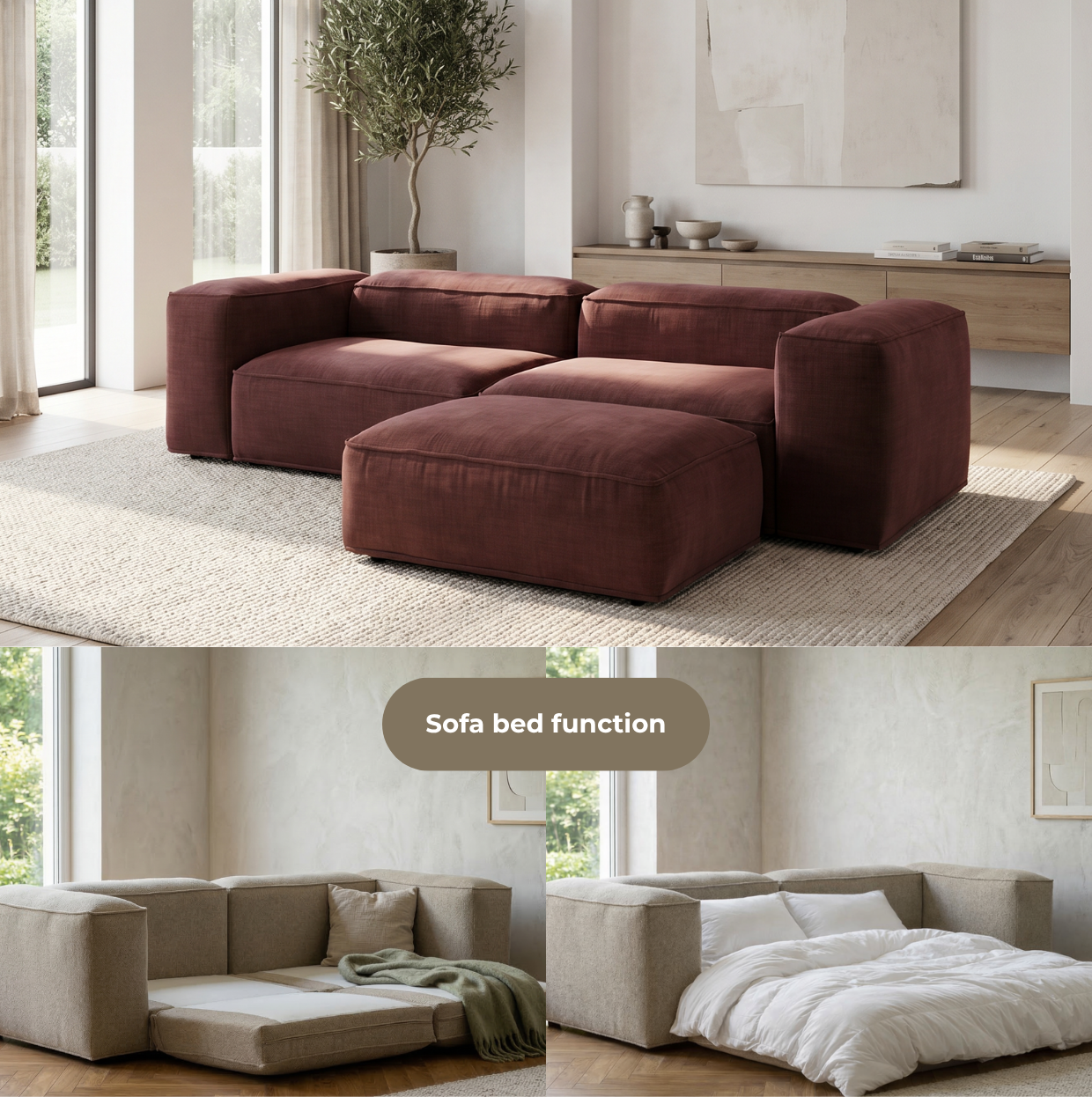 Merlot Modular Corner Sofa 3-Seater Longchair High armrests