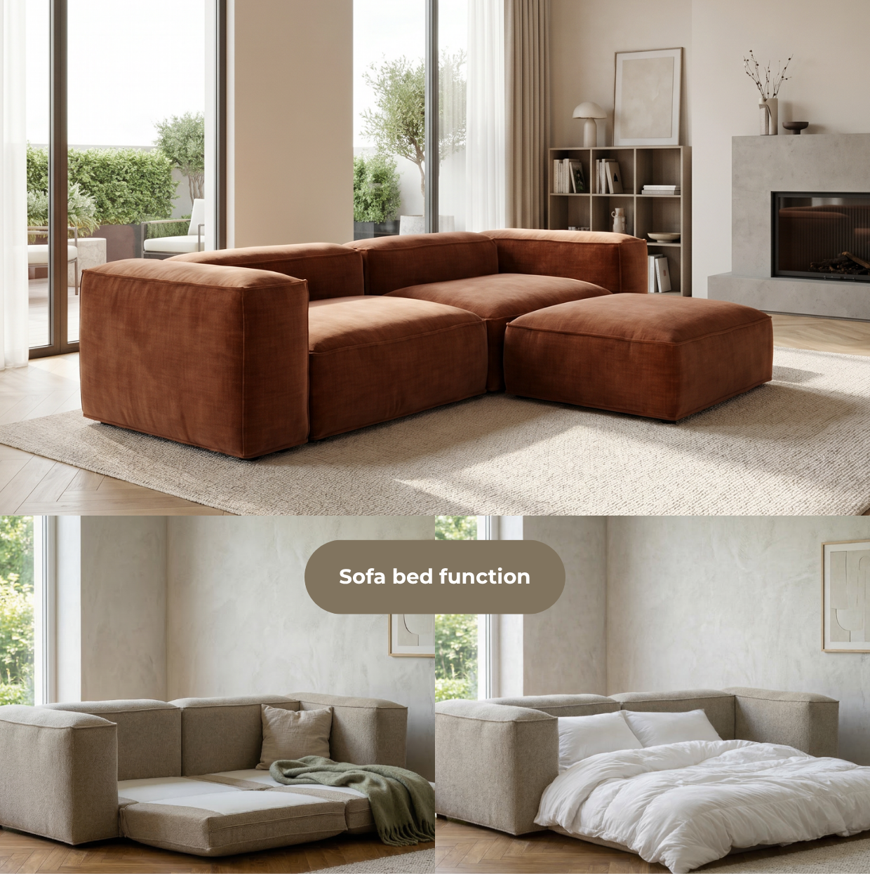 Merlot Modular Corner Sofa 3-Seater Longchair High armrests