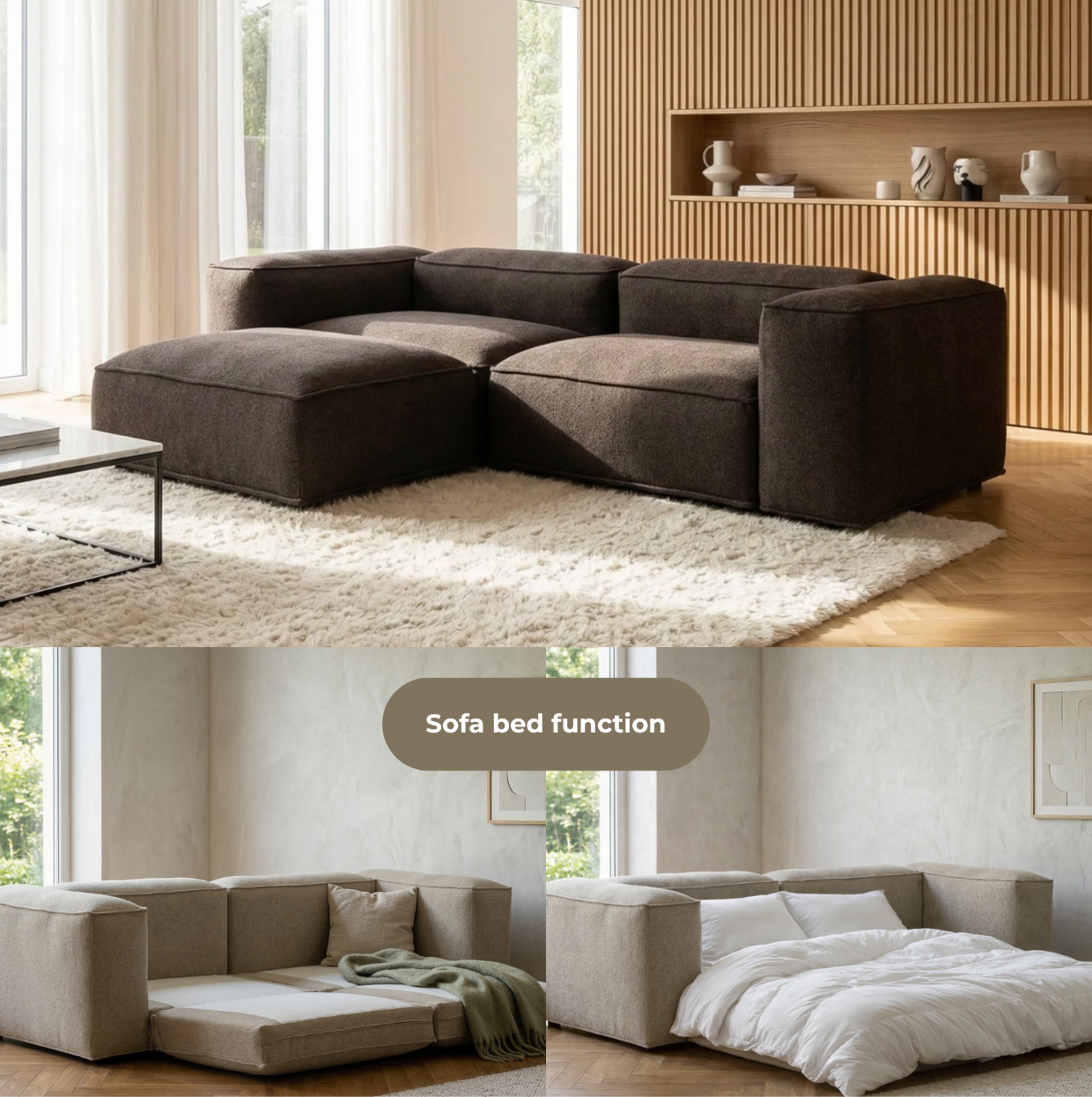 Merlot Modular Corner Sofa 3-Seater Longchair High armrests