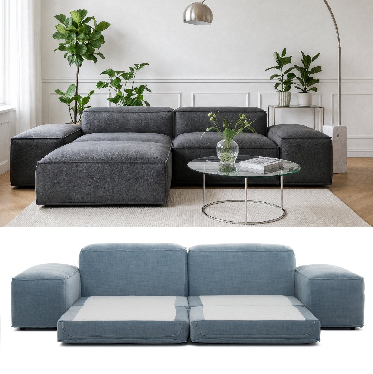 MERLOT corner sofa 3-seat low armrest — sleeping function detail, view 12