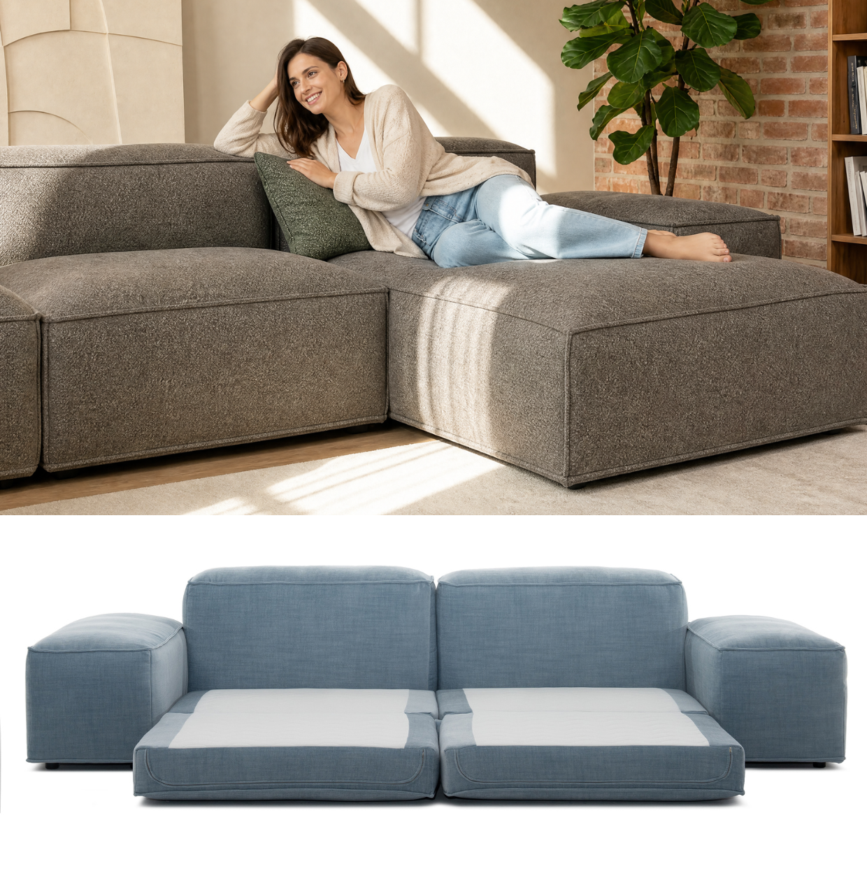 MERLOT corner sofa 3-seat low armrest — sleeping function detail, view 13