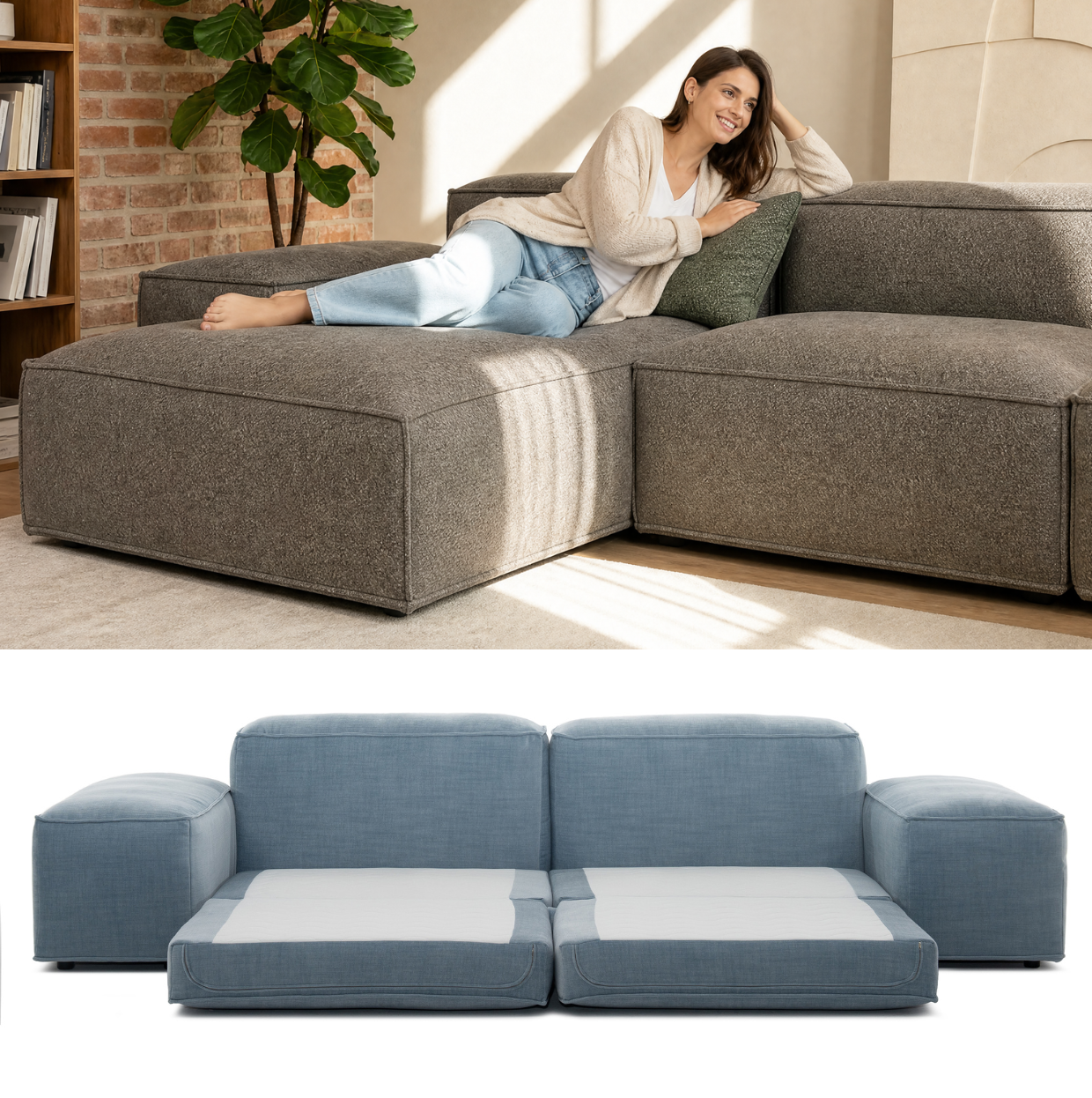 MERLOT corner sofa 3-seat low armrest — sleeping function detail, view 14