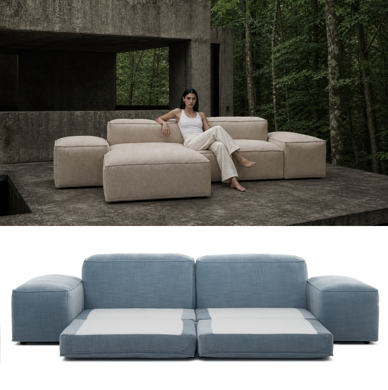 MERLOT corner sofa 3-seat low armrest — sleeping function detail, view 8
