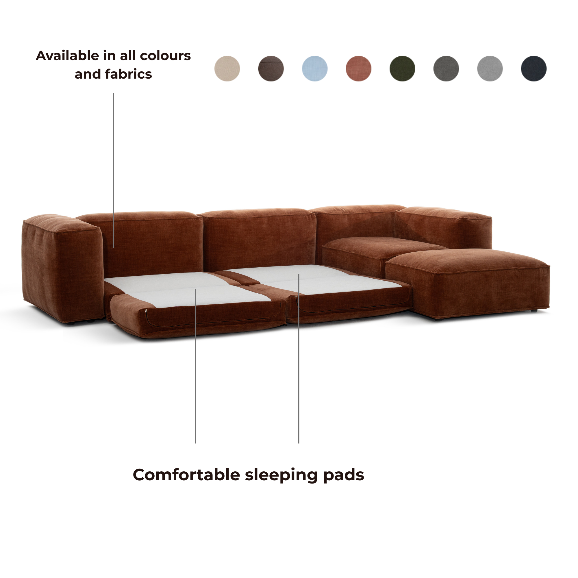 Merlot Modular Sofa 5-Seater Longchair Deep High armrests