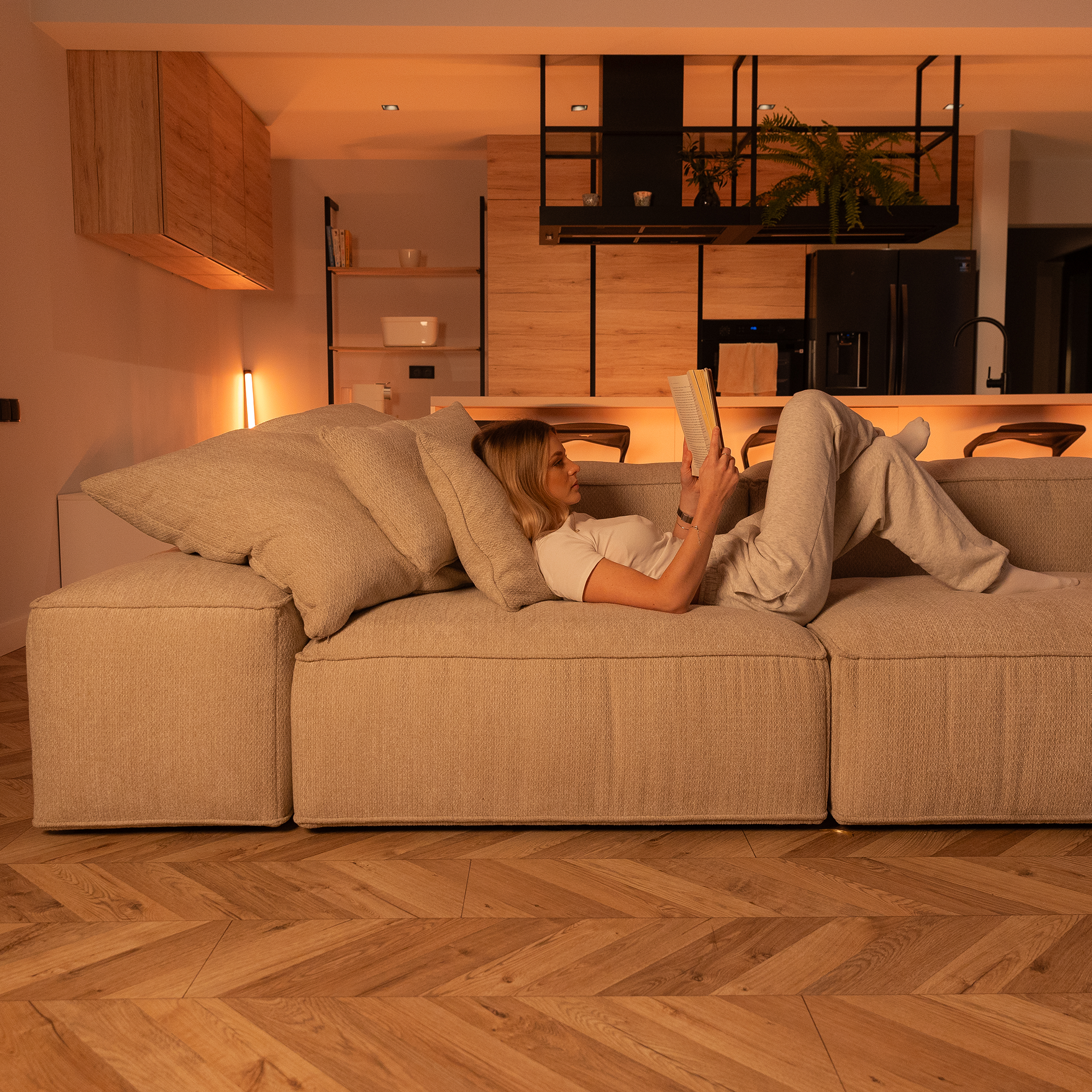 Canapé d'angle modulaire Merlot 3 places avec accoudoirs bas