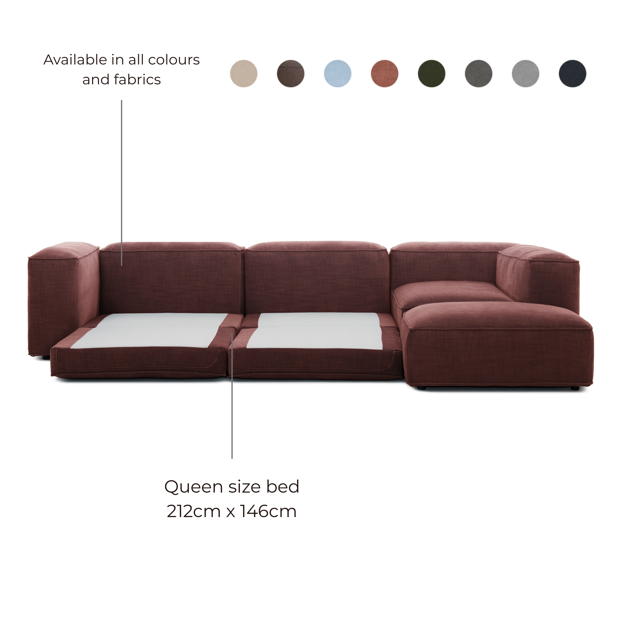 Merlot Modular Sofa 5-Seater Longchair Deep High armrests