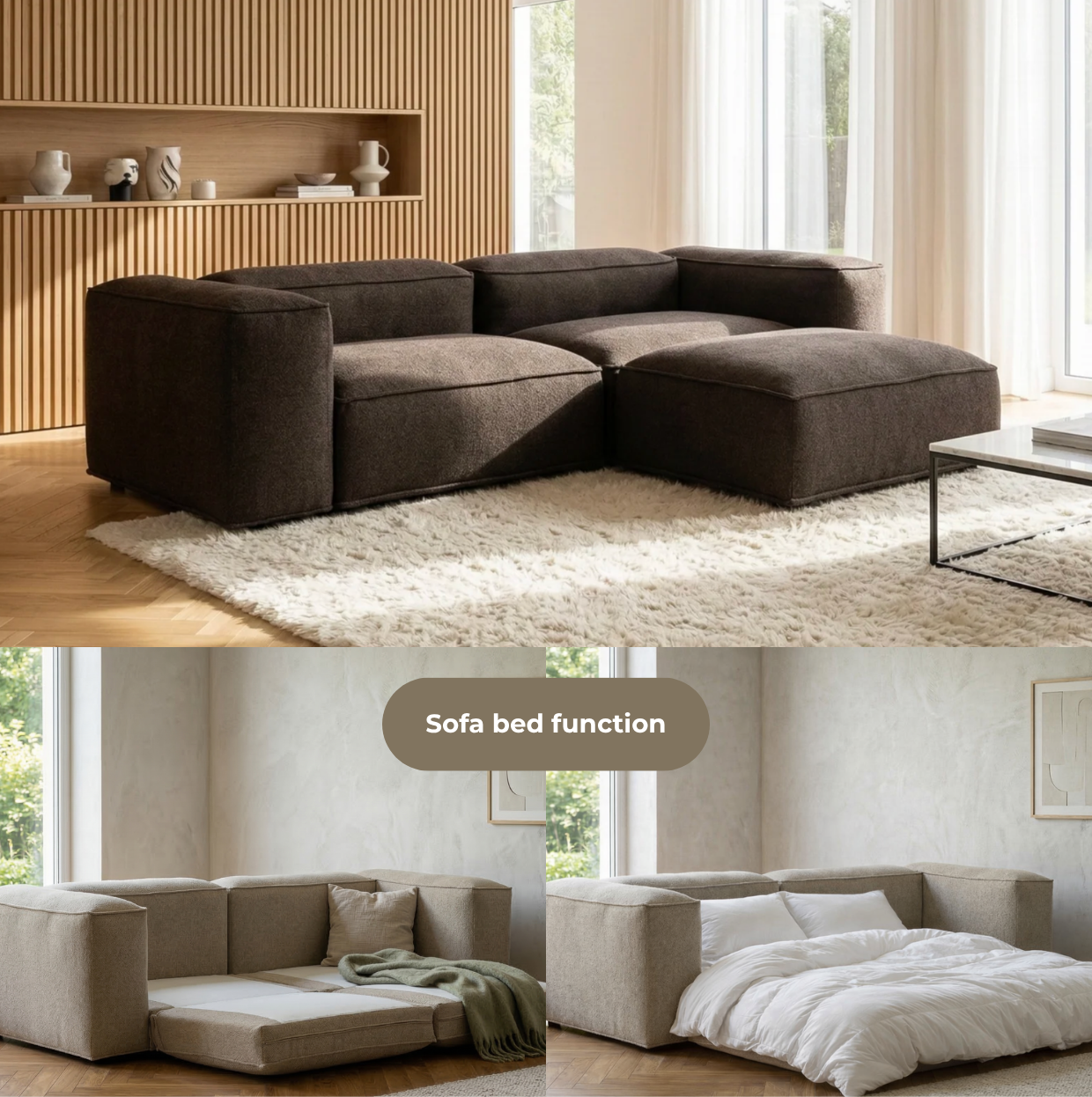 Merlot Modular Corner Sofa 3-Seater Longchair High armrests