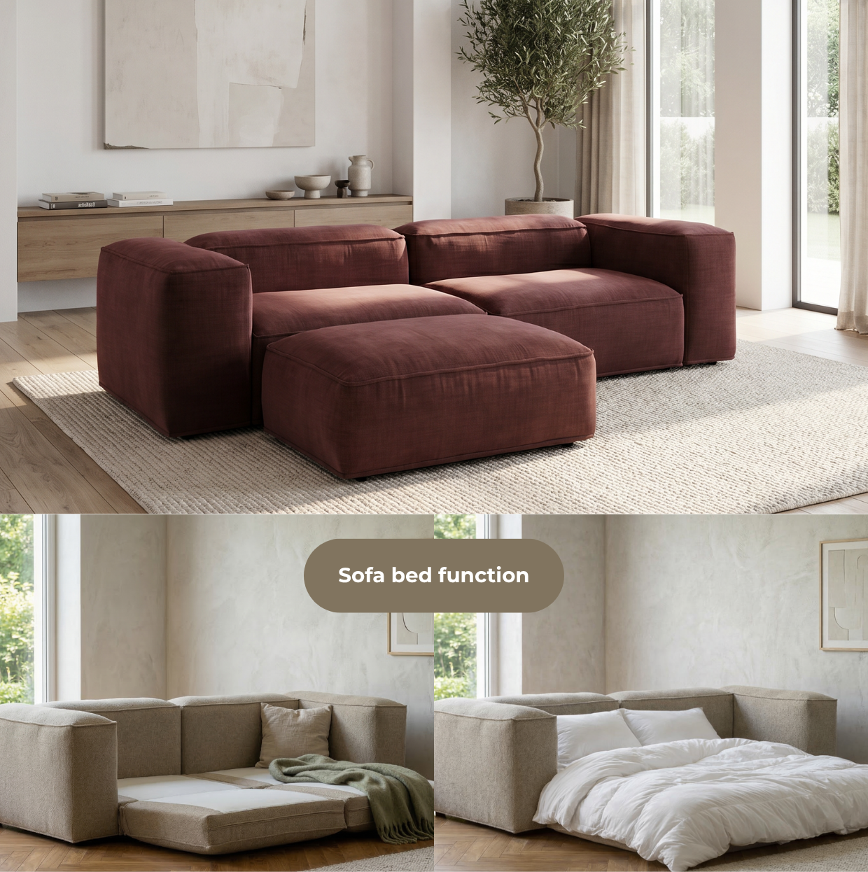 Merlot Modular Corner Sofa 3-Seater Longchair High armrests