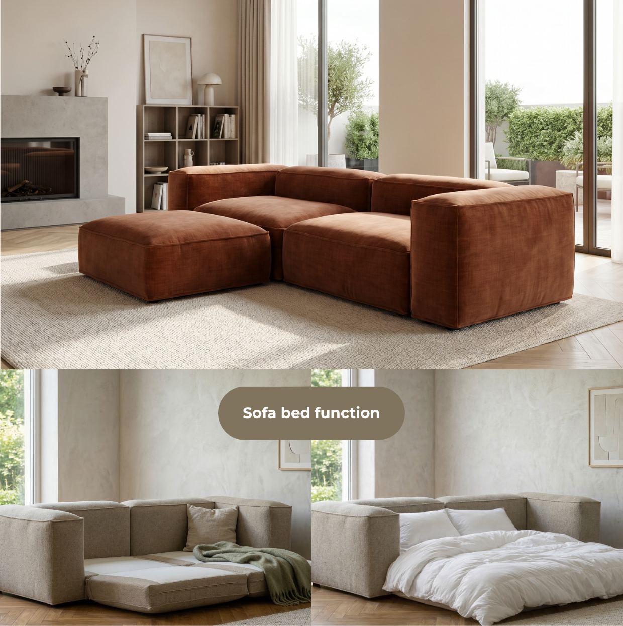 Merlot Modular Corner Sofa 3-Seater Longchair High armrests