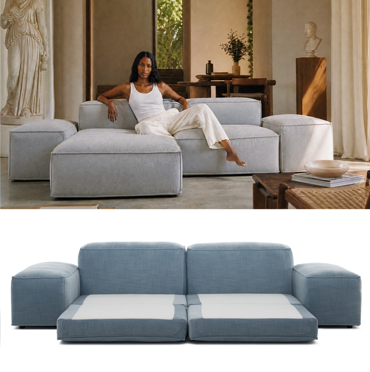 MERLOT corner sofa 3-seat low armrest — sleeping function detail, view 5