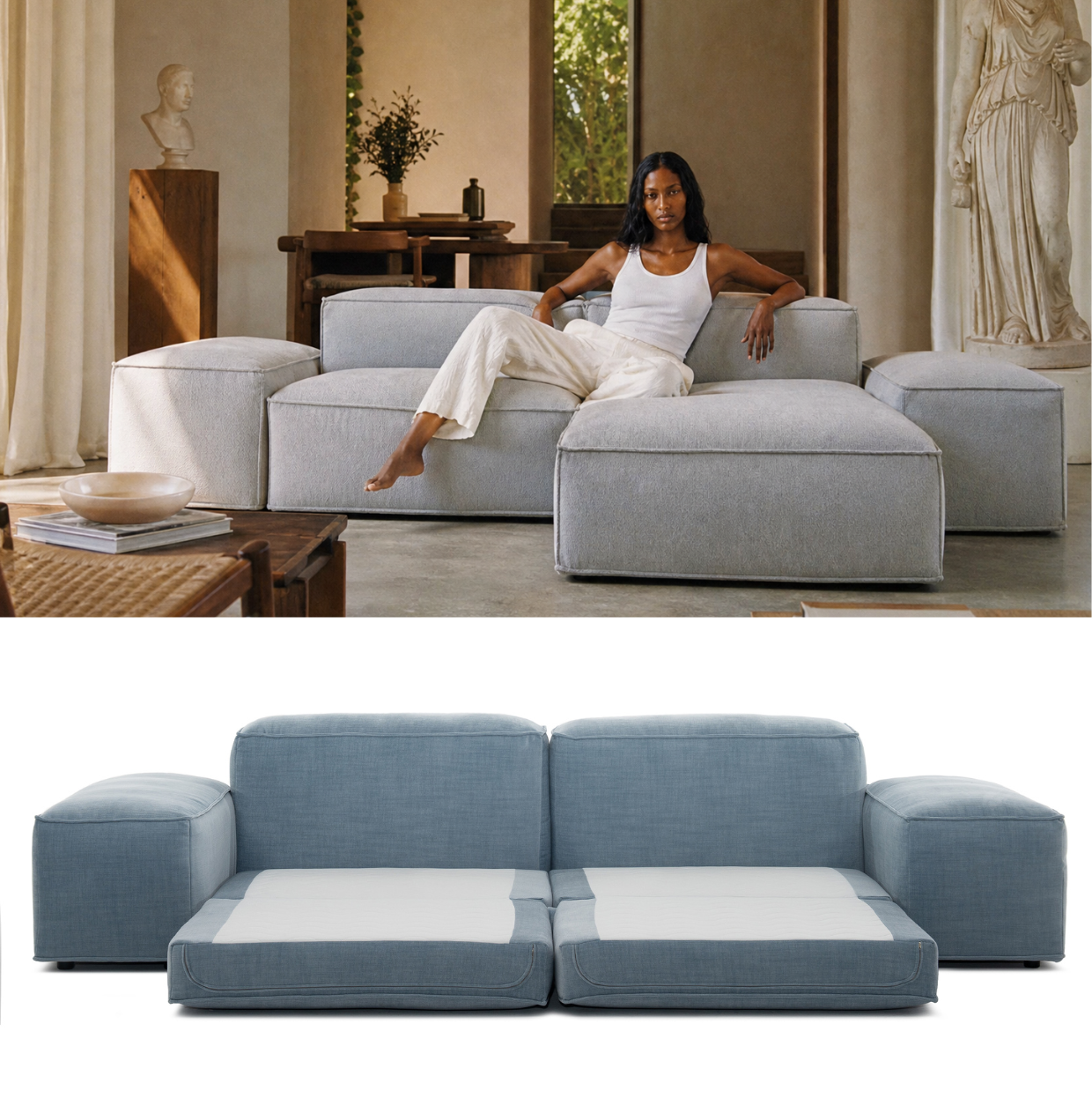 MERLOT corner sofa 3-seat low armrest — sleeping function detail, view 6