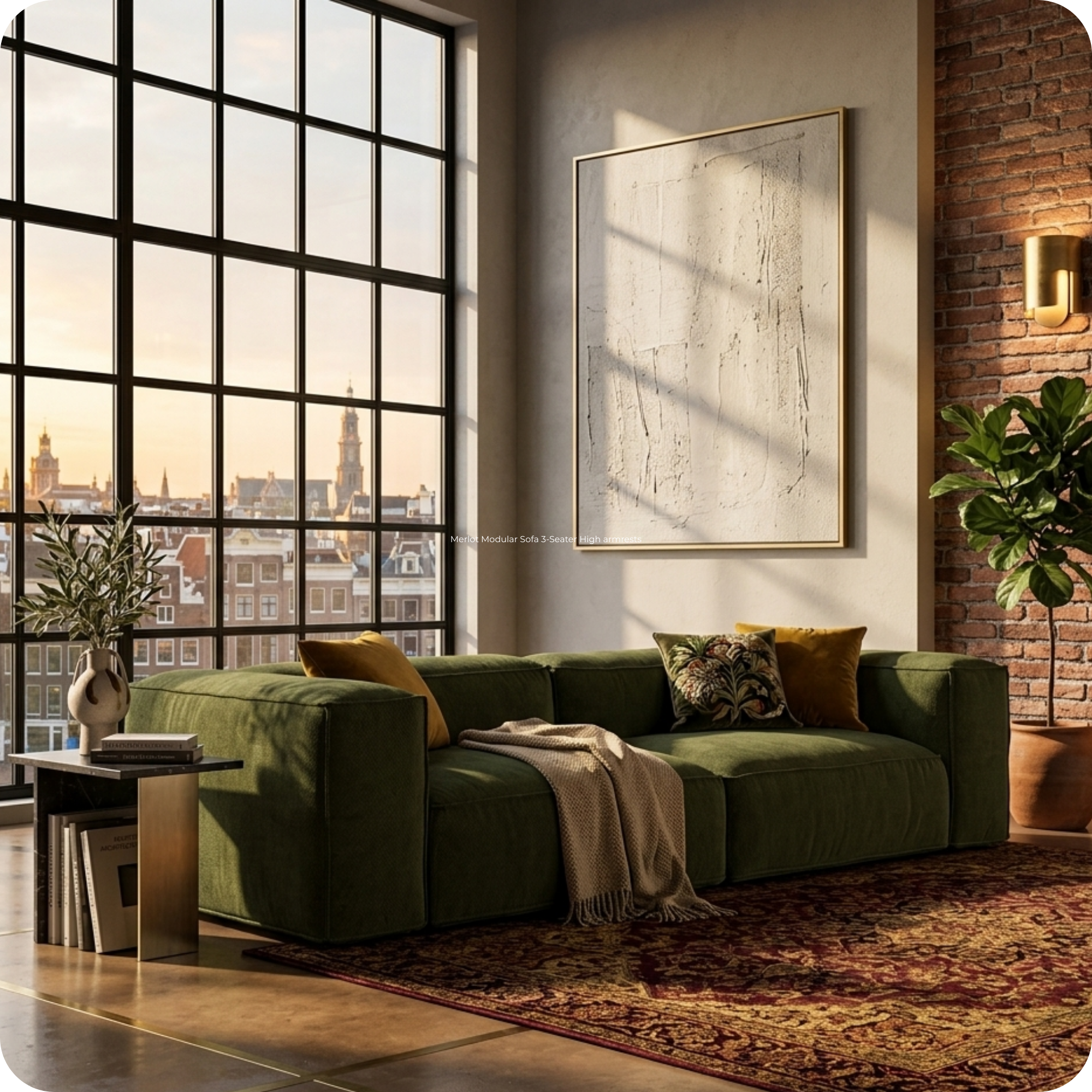 MERLOT sofa 3-seat high armrest Rhythm 108 taupe brown — front