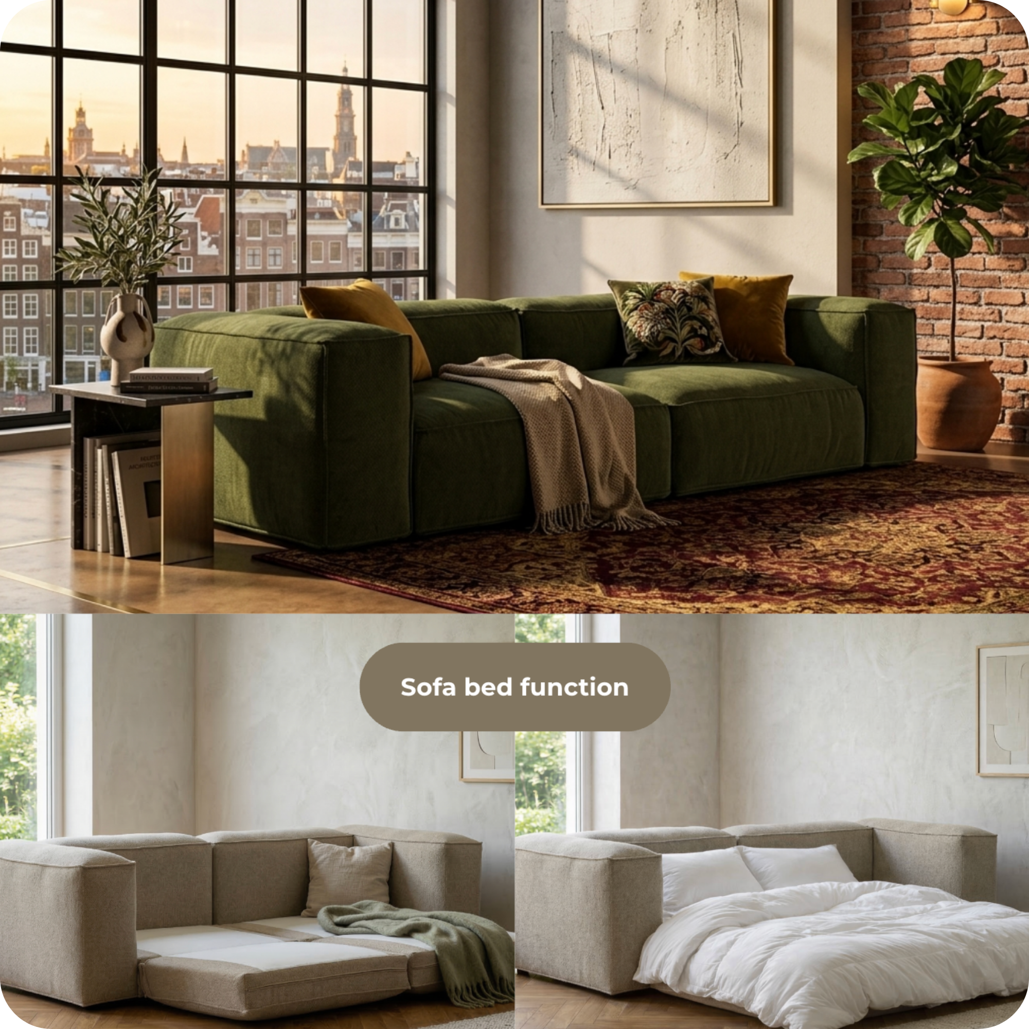 MERLOT sofa 3-seat high armrest Rhythm 108 taupe — angle view